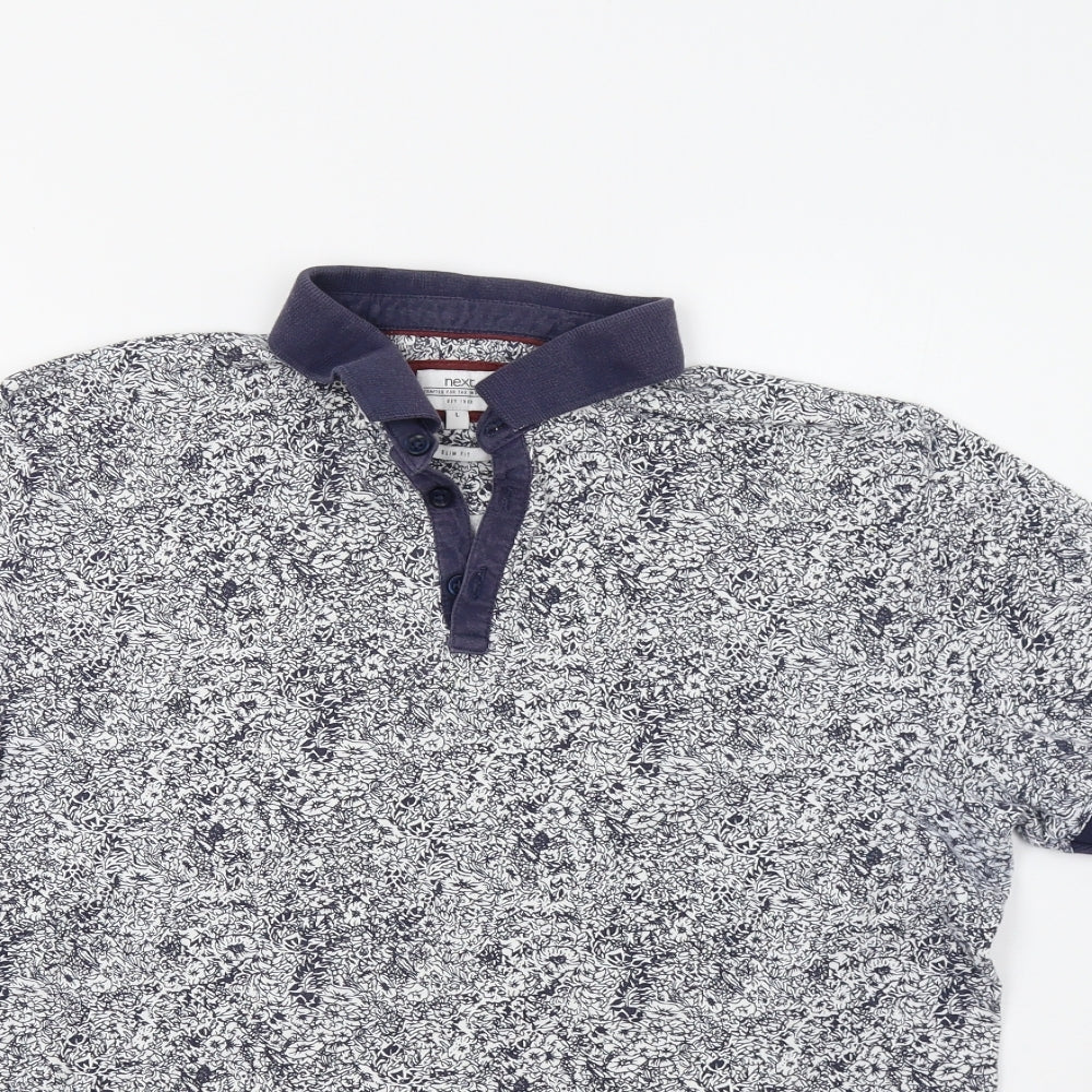 NEXT Mens Blue Floral   Polo Size L