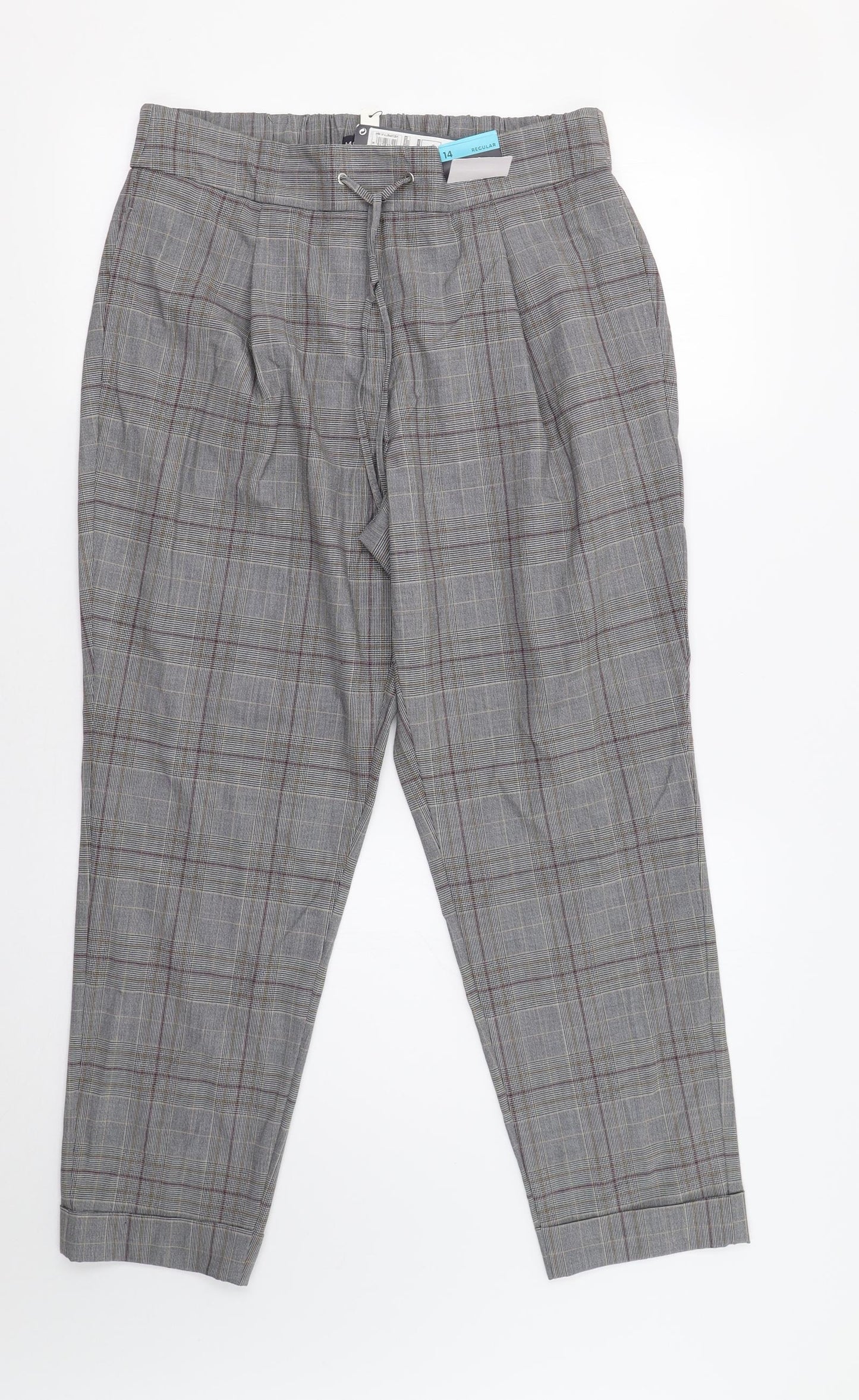 M&S Womens Grey Check  Dress Pants Trousers Size 14 L29 in