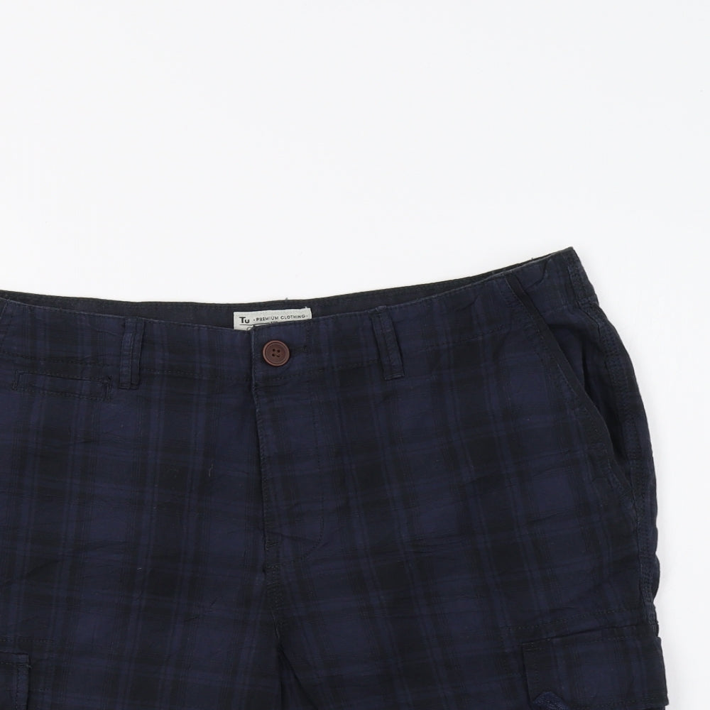 TU Mens Blue Check  Cargo Shorts Size 36