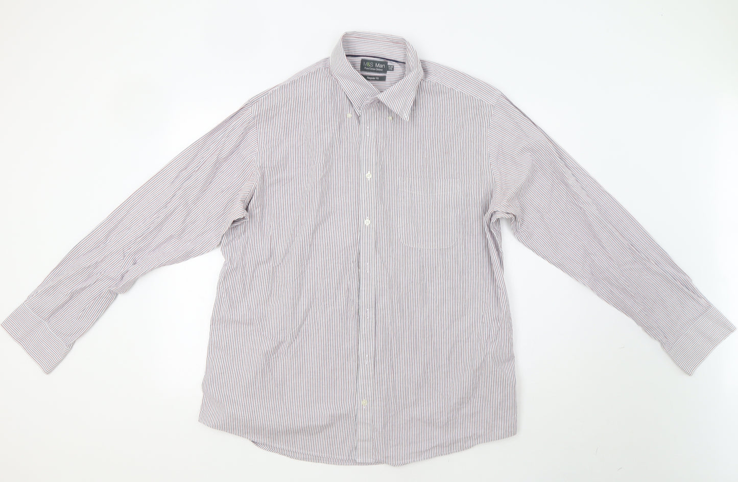 M&S Mens Blue Striped   Dress Shirt Size 17.5