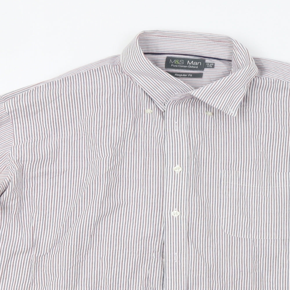 M&S Mens Blue Striped   Dress Shirt Size 17.5