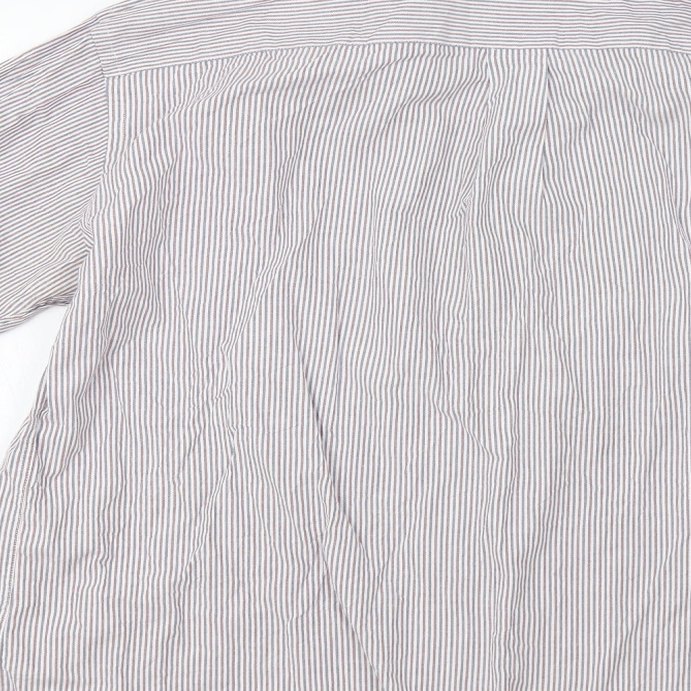 M&S Mens Blue Striped   Dress Shirt Size 17.5