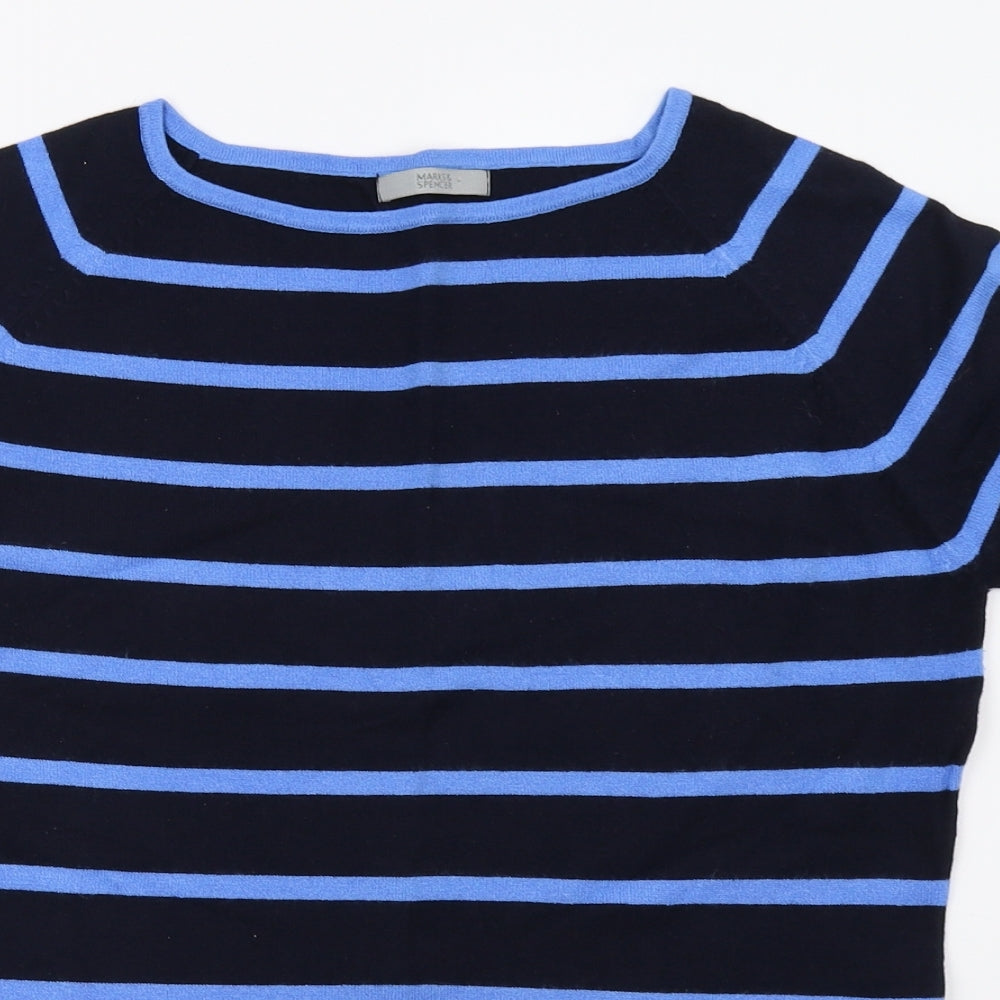 M&S Womens Blue Striped  Pullover Jumper Size 14