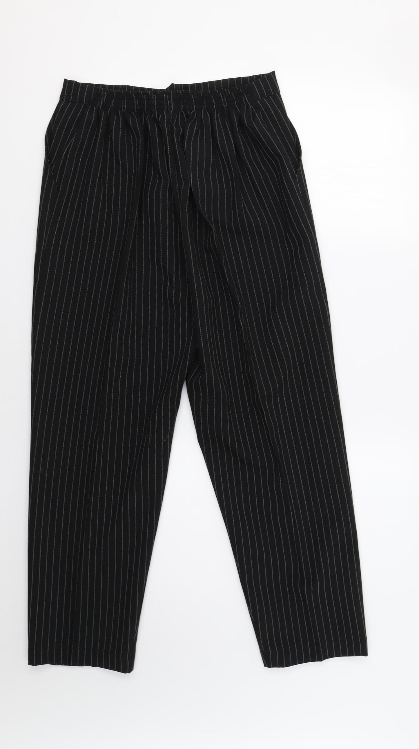 Preworn Womens Black Striped  Trousers  Size 16 L28 in