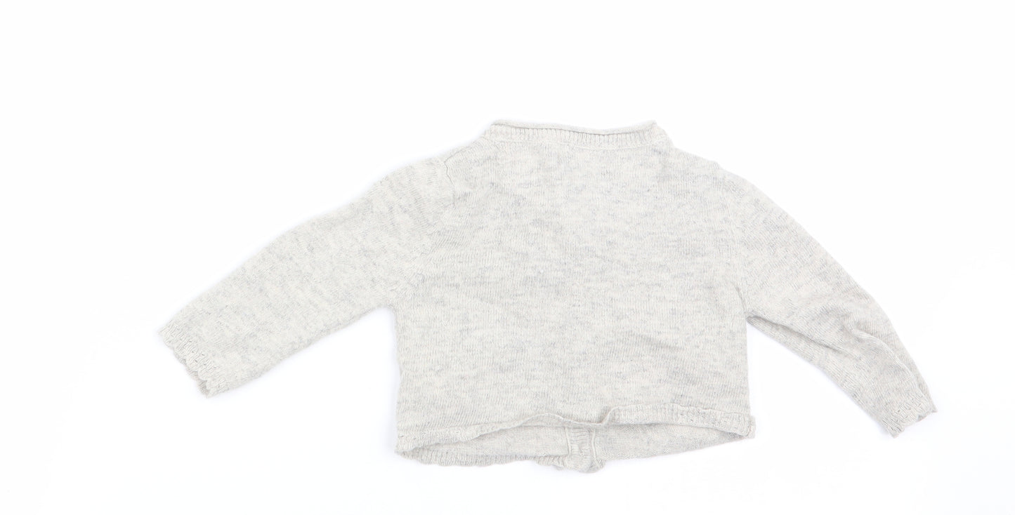 Monsoon Girls Grey Floral  Cardigan Jumper Size 0-3 Months