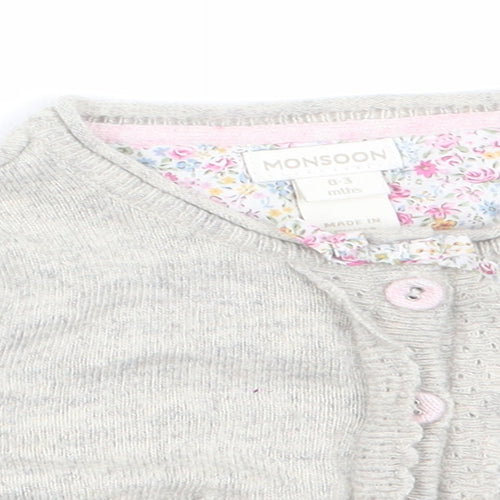 Monsoon Girls Grey Floral  Cardigan Jumper Size 0-3 Months