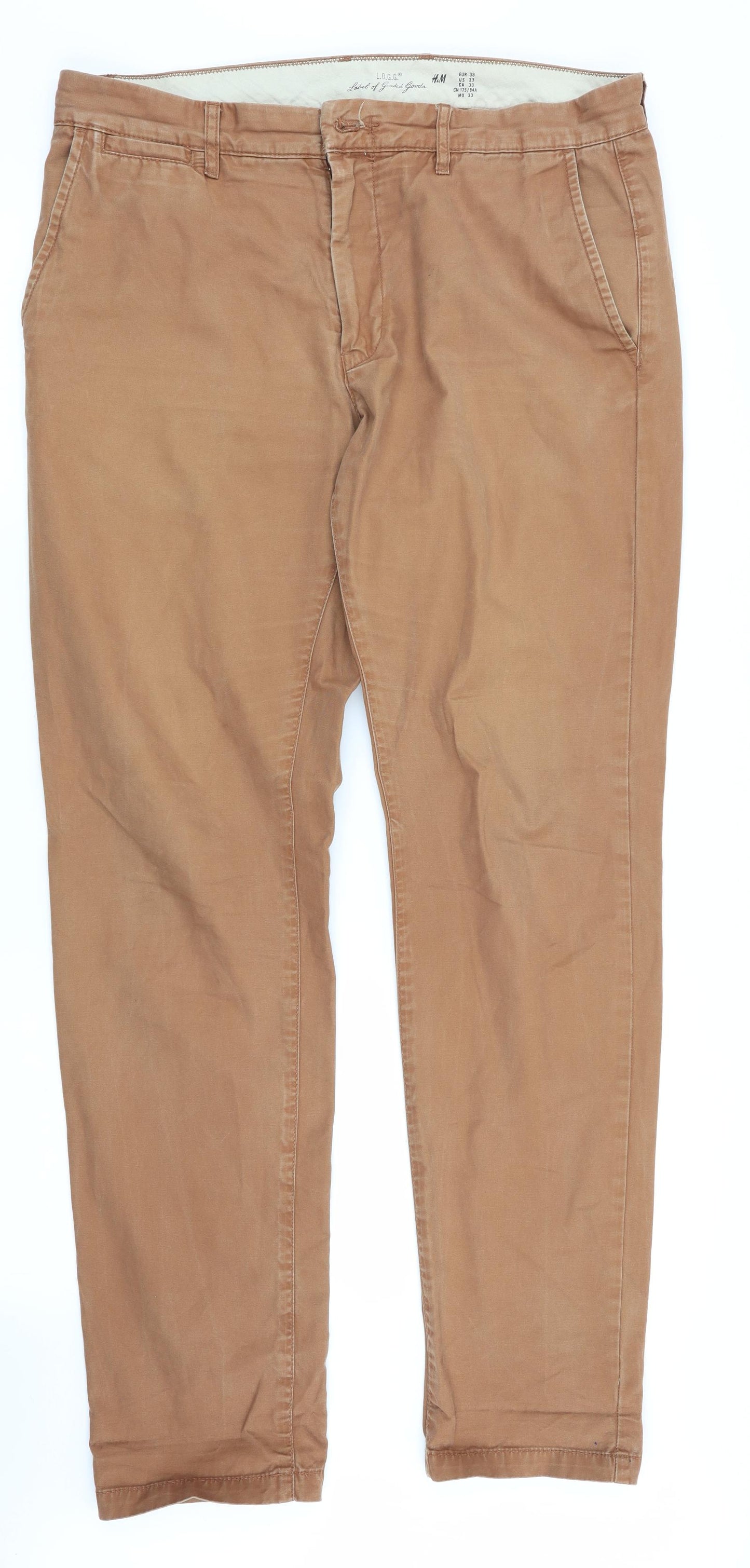H&M Mens Brown   Chino Trousers Size 34 in L32 in