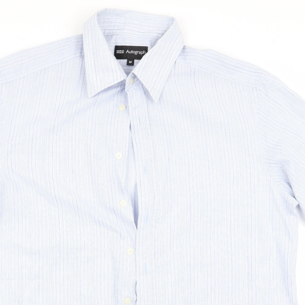 Autograph Mens Blue Striped   Button-Up Size M