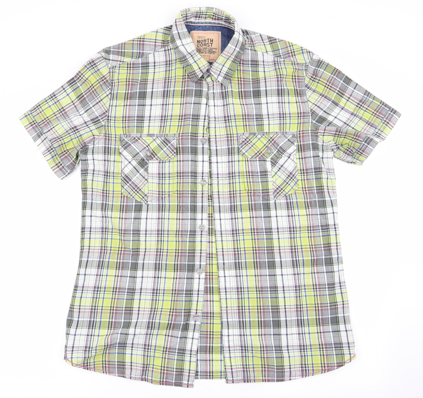 Marks and Spencer Mens Green Check   Button-Up Size M