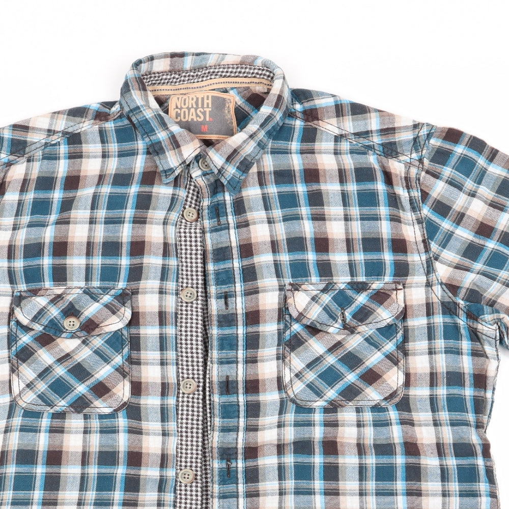 North Coast Mens Blue Check   Button-Up Size M