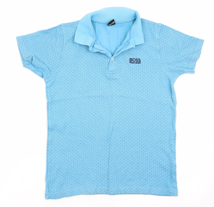HUGO BOSS Boys Blue Polka Dot Basic Polo Size 14 Years