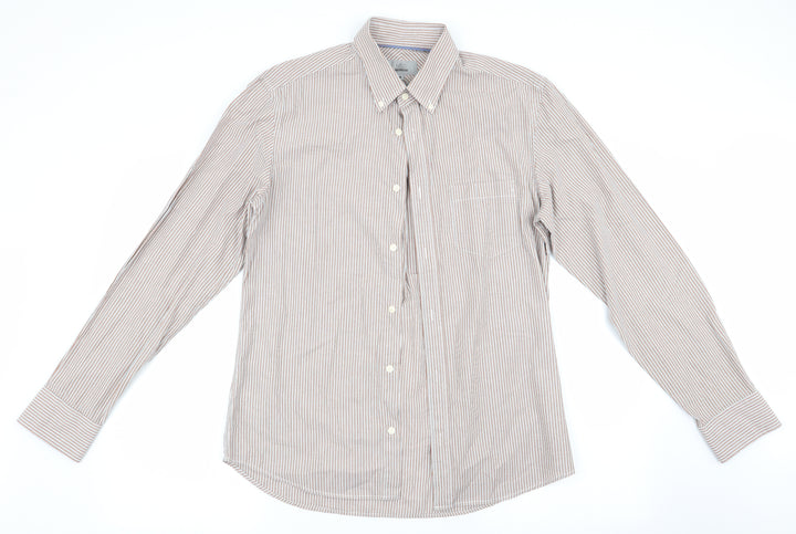 marks and# Mens Brown Striped   Button-Up Size M  - Tailored Fit