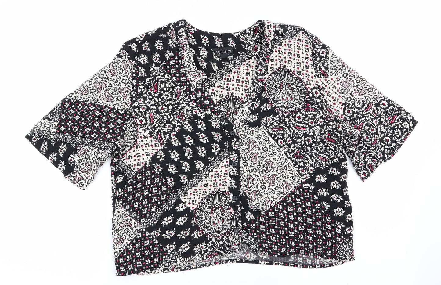 Topshop Womens Black Floral  Basic Blouse Size 8  - Patchwork pattern