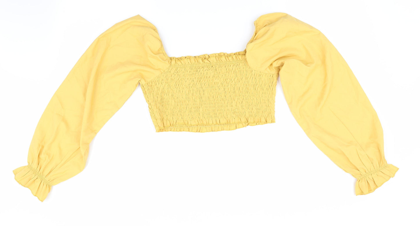 Boohoo Womens Yellow   Cropped Blouse Size 8  - Elasticated Bodice