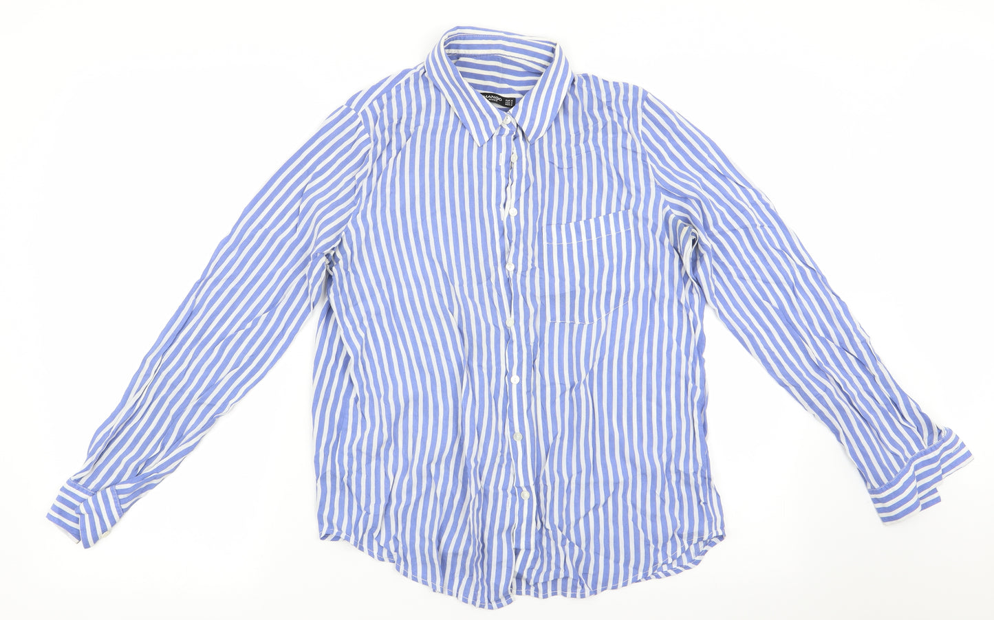 Mango Womens Blue Striped  Basic Blouse Size 8