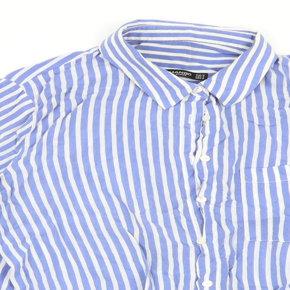 Mango Womens Blue Striped  Basic Blouse Size 8