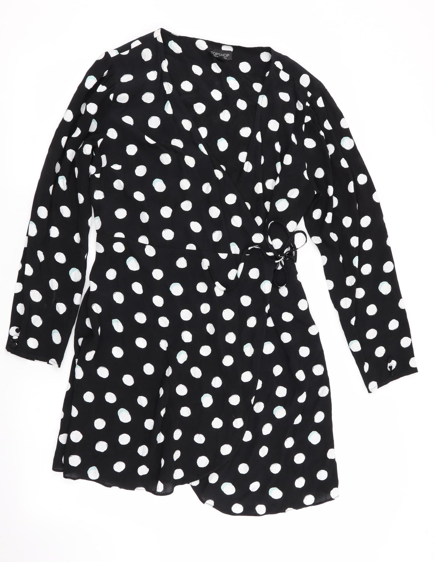 Topshop Womens Black Polka Dot  Wrap Dress  Size 12