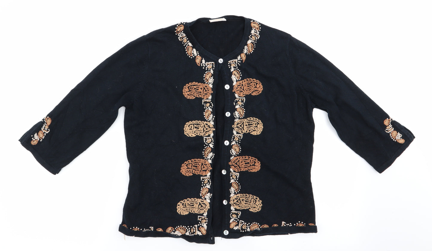 Country Casuals Womens Black Paisley  Cardigan Jumper Size S