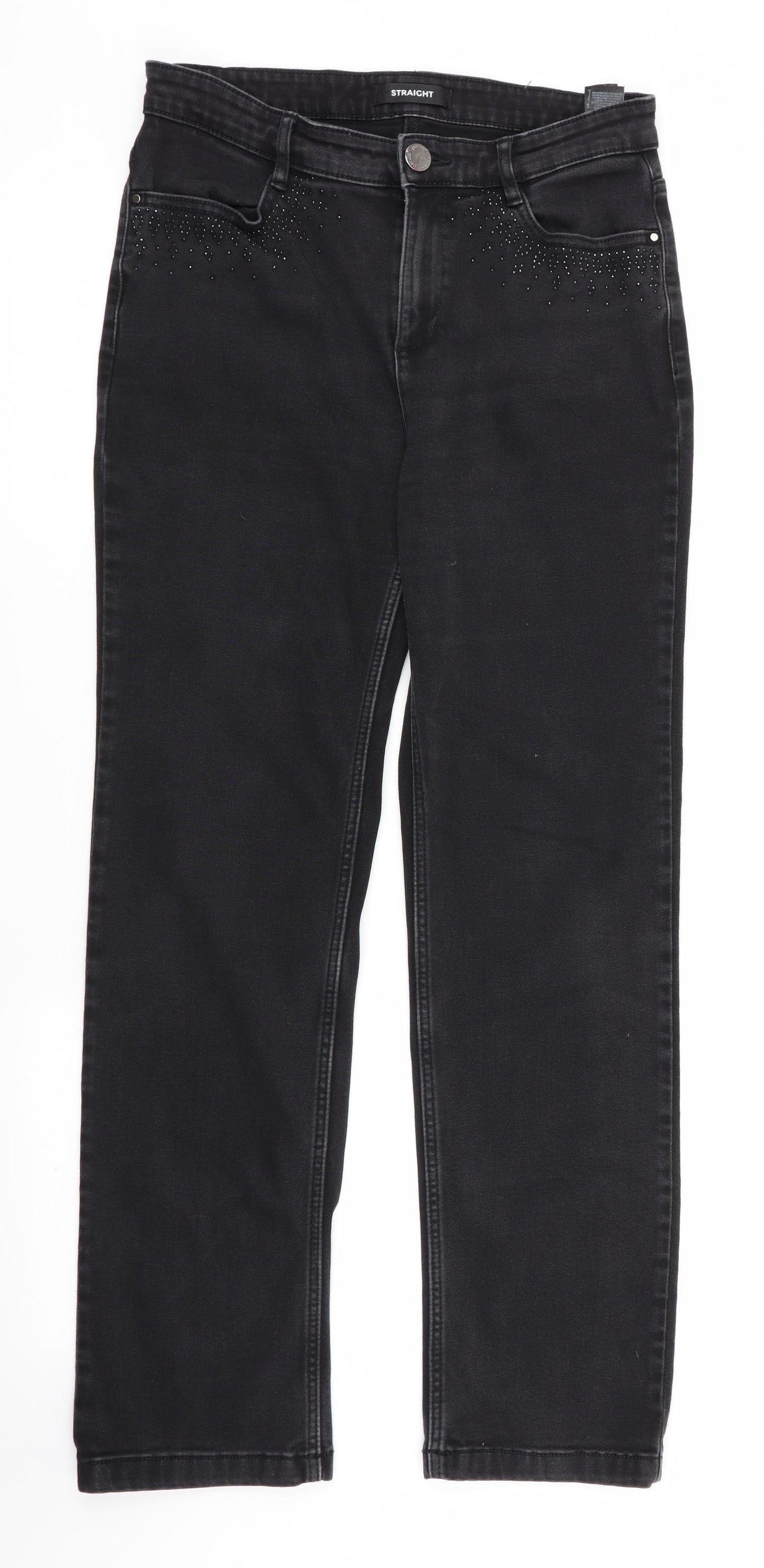 Marks and Spencer Womens Black   Straight Jeans Size 12 L29 in - Sparkle effect