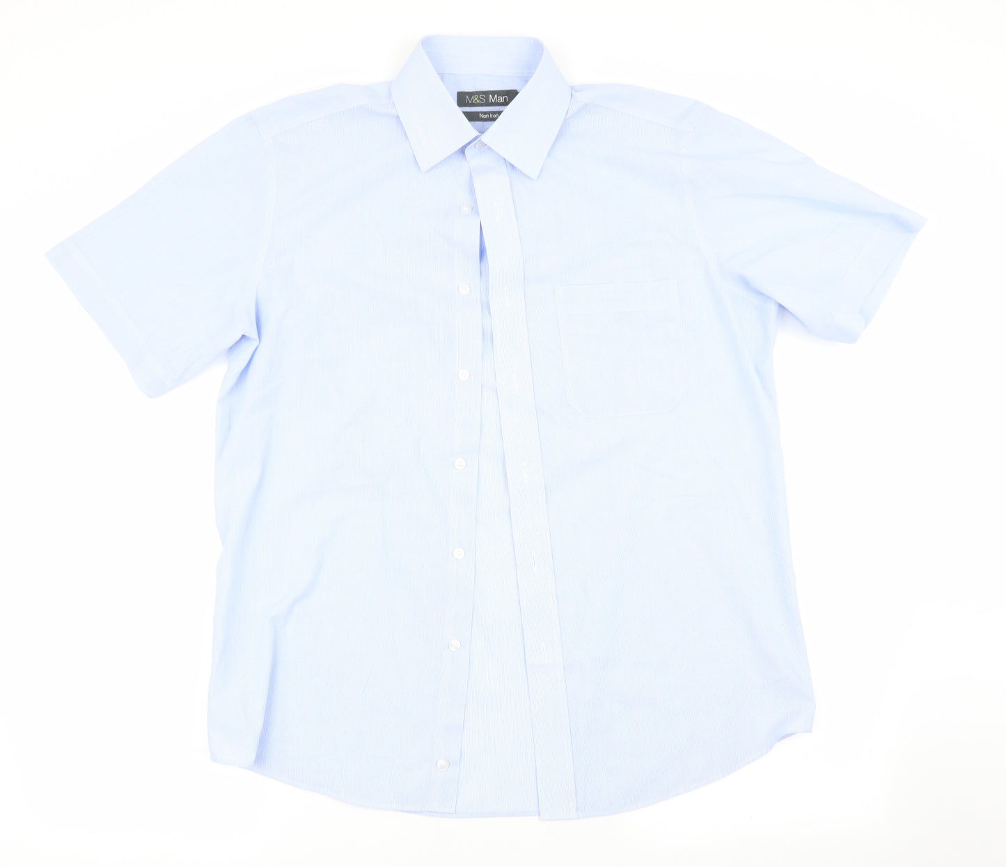 Marks and Spencer Mens Blue Striped   Dress Shirt Size 15.5