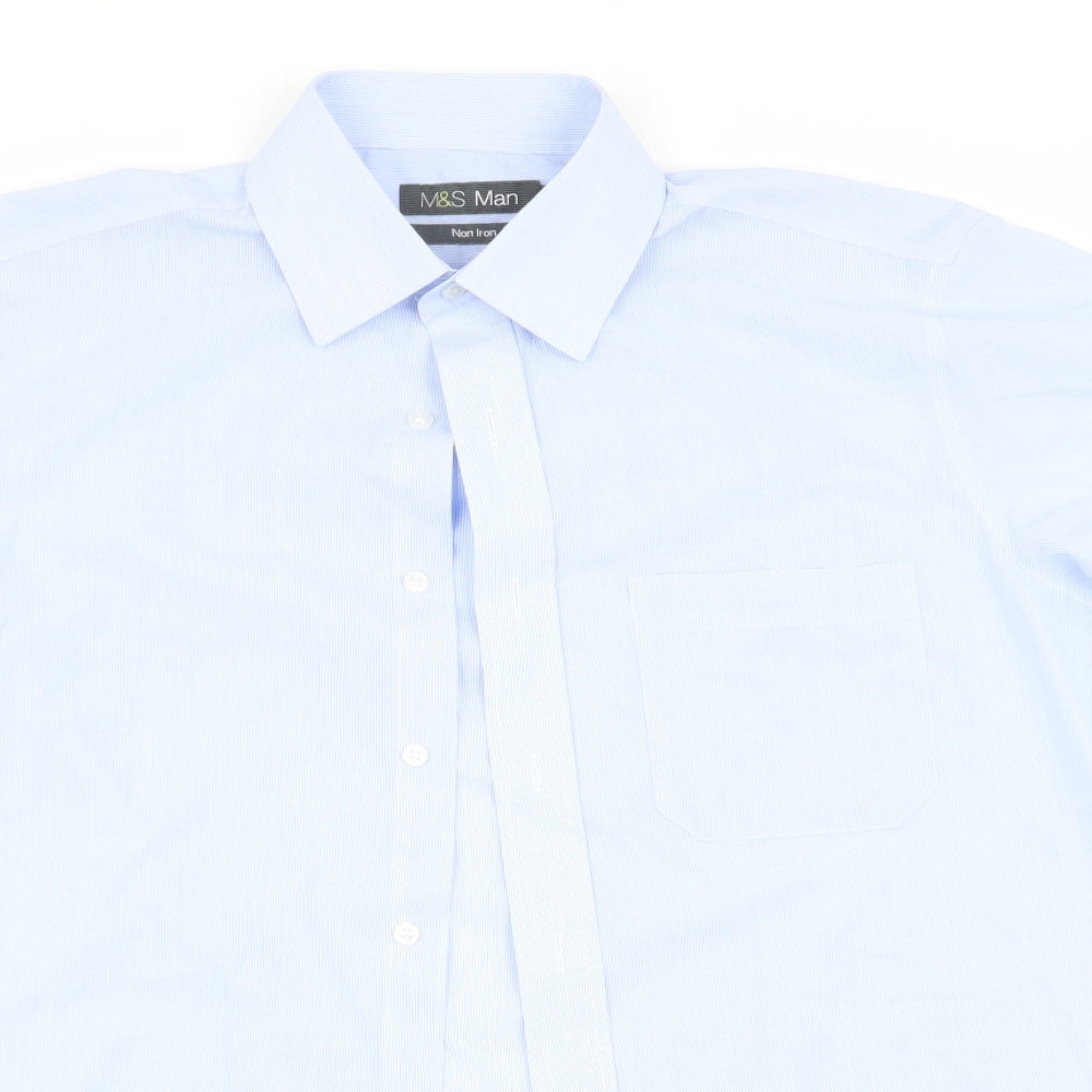 Marks and Spencer Mens Blue Striped   Dress Shirt Size 15.5