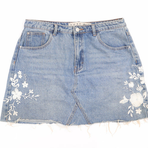 Denim Co Womens Blue Floral  A-Line Skirt Size 14  - Distressed Denim Skirt