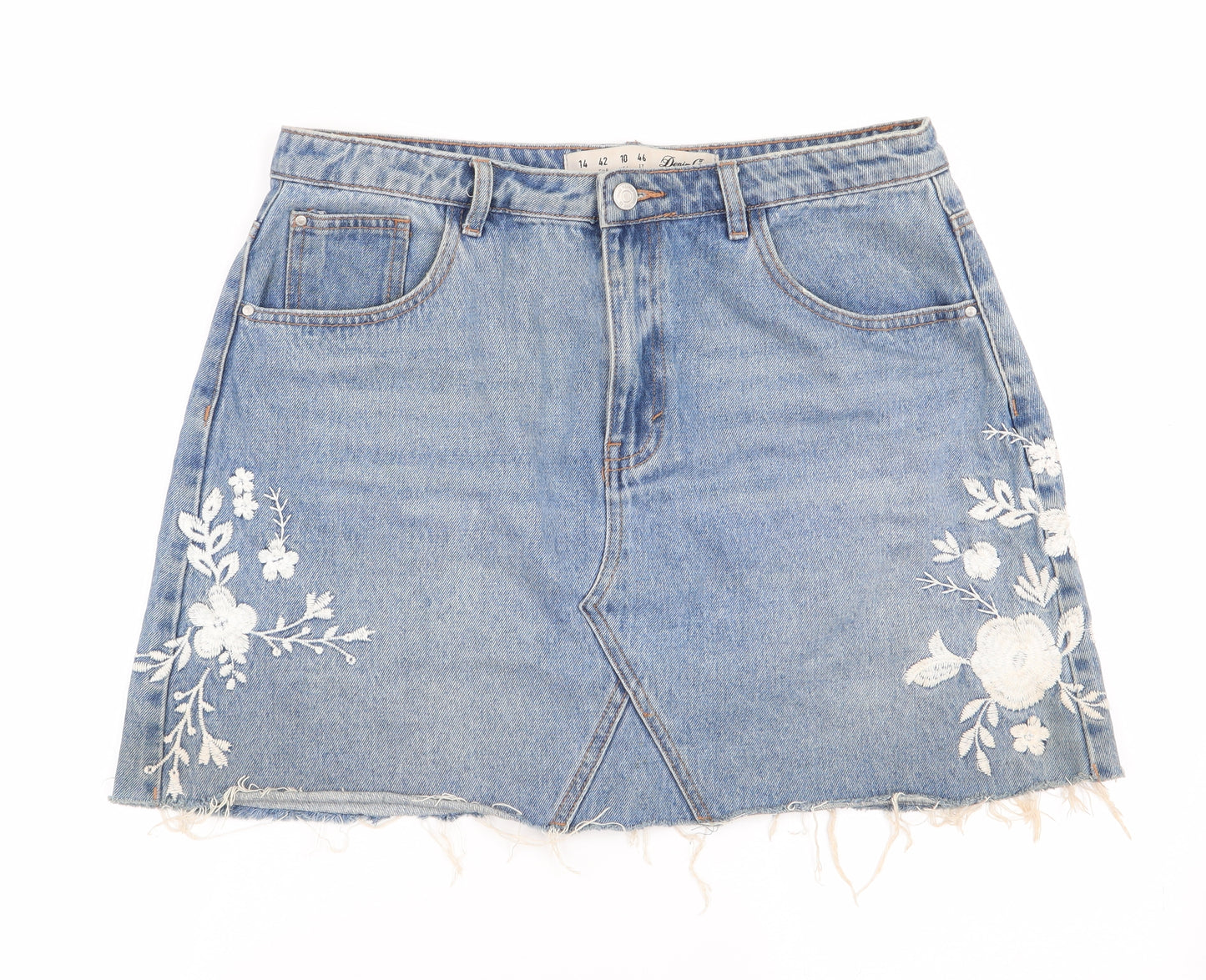 Denim Co Womens Blue Floral  A-Line Skirt Size 14  - Distressed Denim Skirt