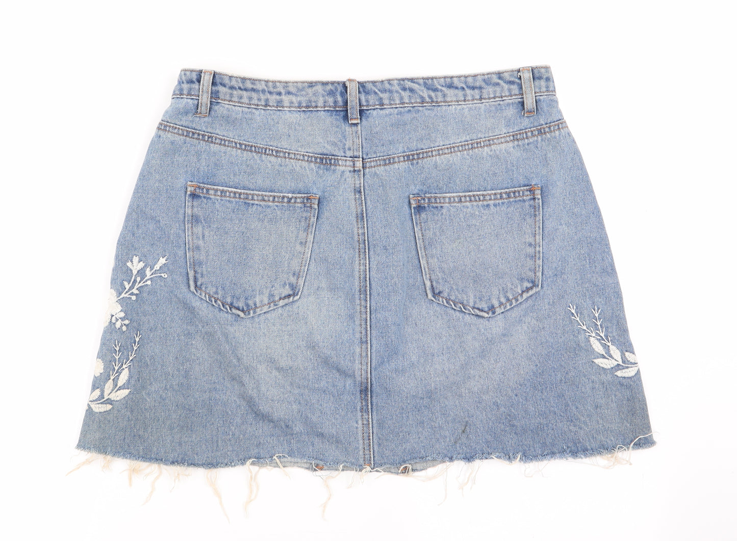 Denim Co Womens Blue Floral  A-Line Skirt Size 14  - Distressed Denim Skirt