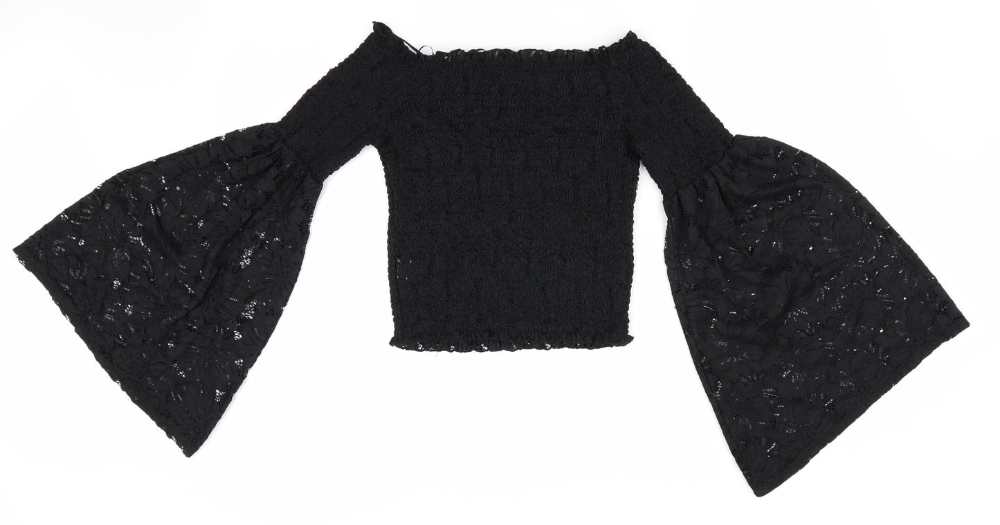 River Island Womens Black   Basic Blouse Size 14  - Elasticated Bodice