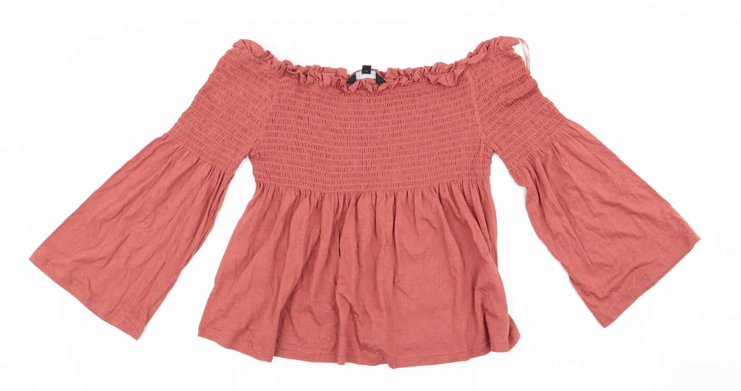 New Look Womens Brown   Basic Blouse Size 14  - Elasticated Bodice