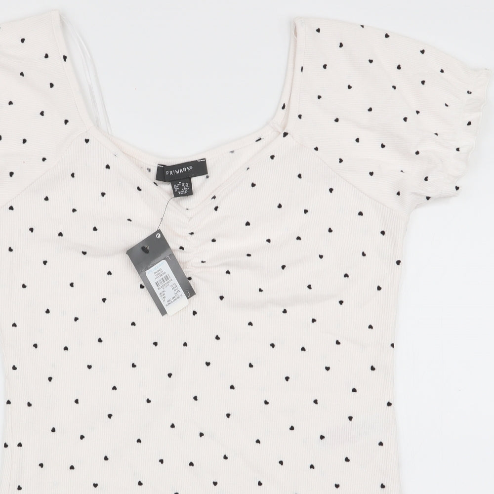 Primark Womens Ivory Geometric  Tunic T-Shirt Size M  - Body Suit