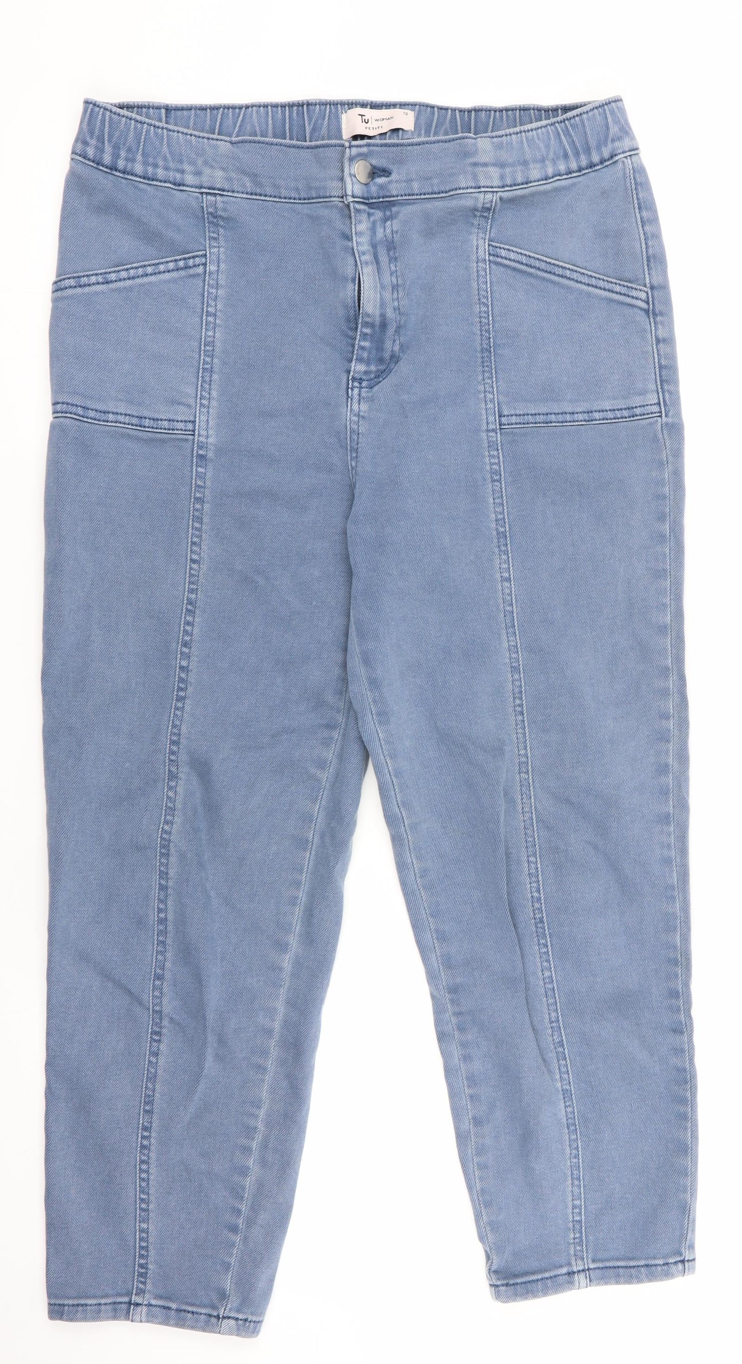 TU Womens Blue   Straight Jeans Size 12 L24 in - elasticated back
