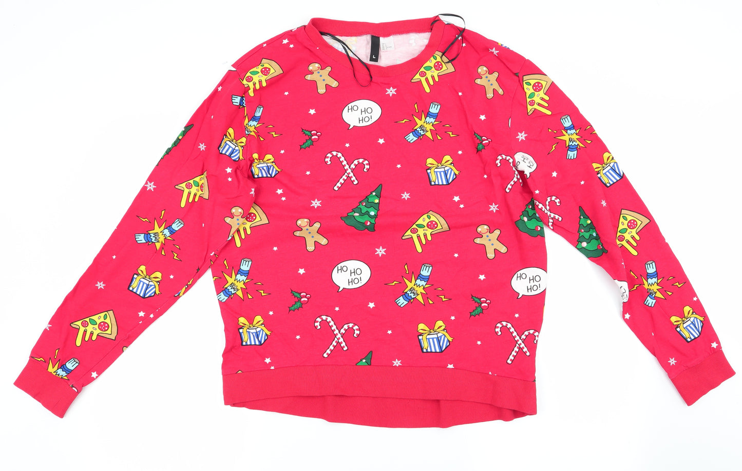 Divided Womens Red Solid   Pyjama Top Size L  - Christmas