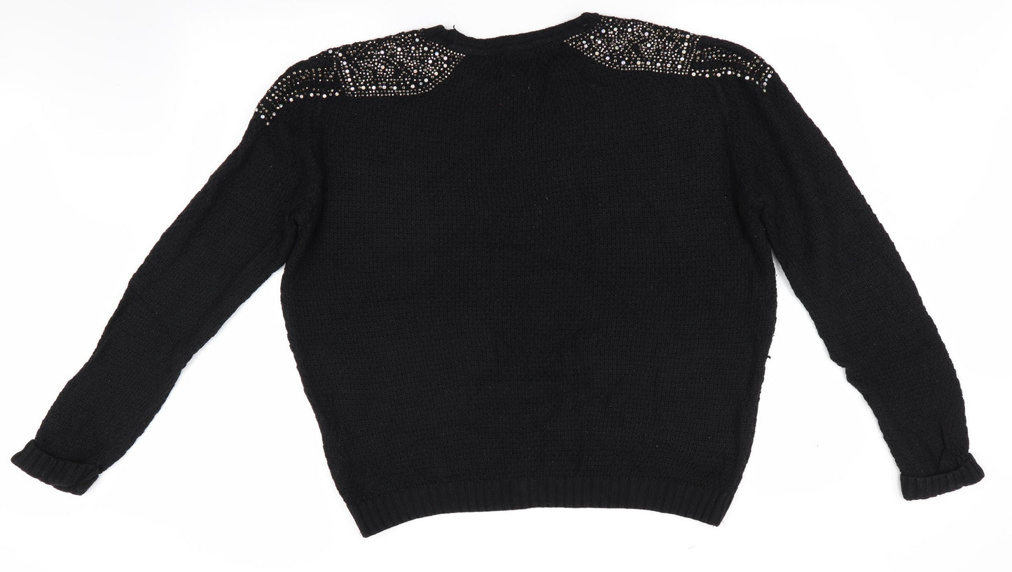Topshop Womens Black   Pullover Jumper Size 14  - Beaded