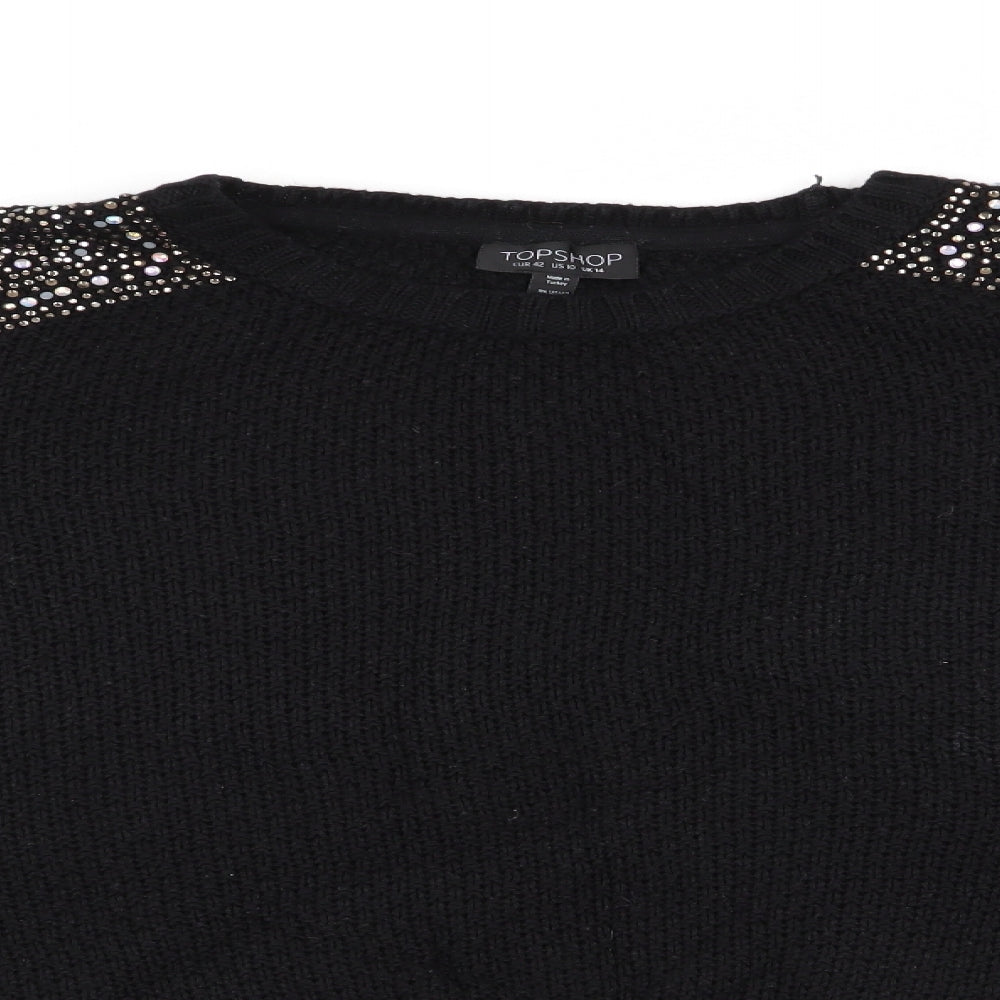 Topshop Womens Black   Pullover Jumper Size 14  - Beaded