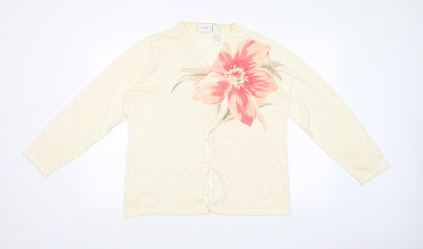 Liz Claiborne Womens White Floral  Cardigan Jumper Size XL