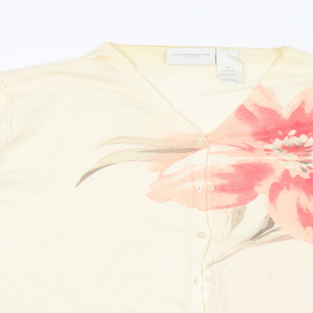 Liz Claiborne Womens White Floral  Cardigan Jumper Size XL