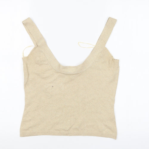 POMODORO Womens Gold  Woven Basic Tank Size 14