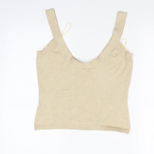 POMODORO Womens Gold  Woven Basic Tank Size 14