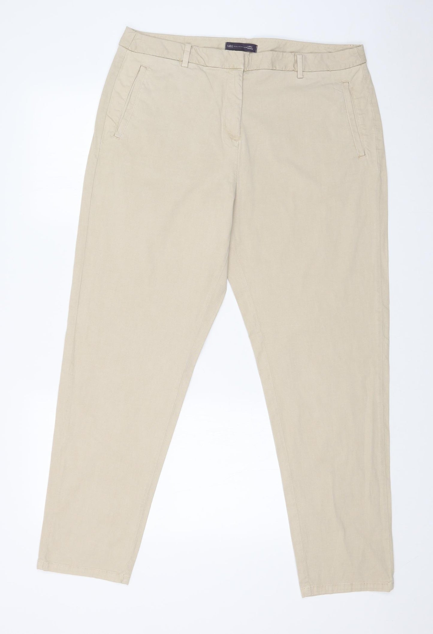 M&S Womens Beige   Chino Trousers Size 16 L29 in