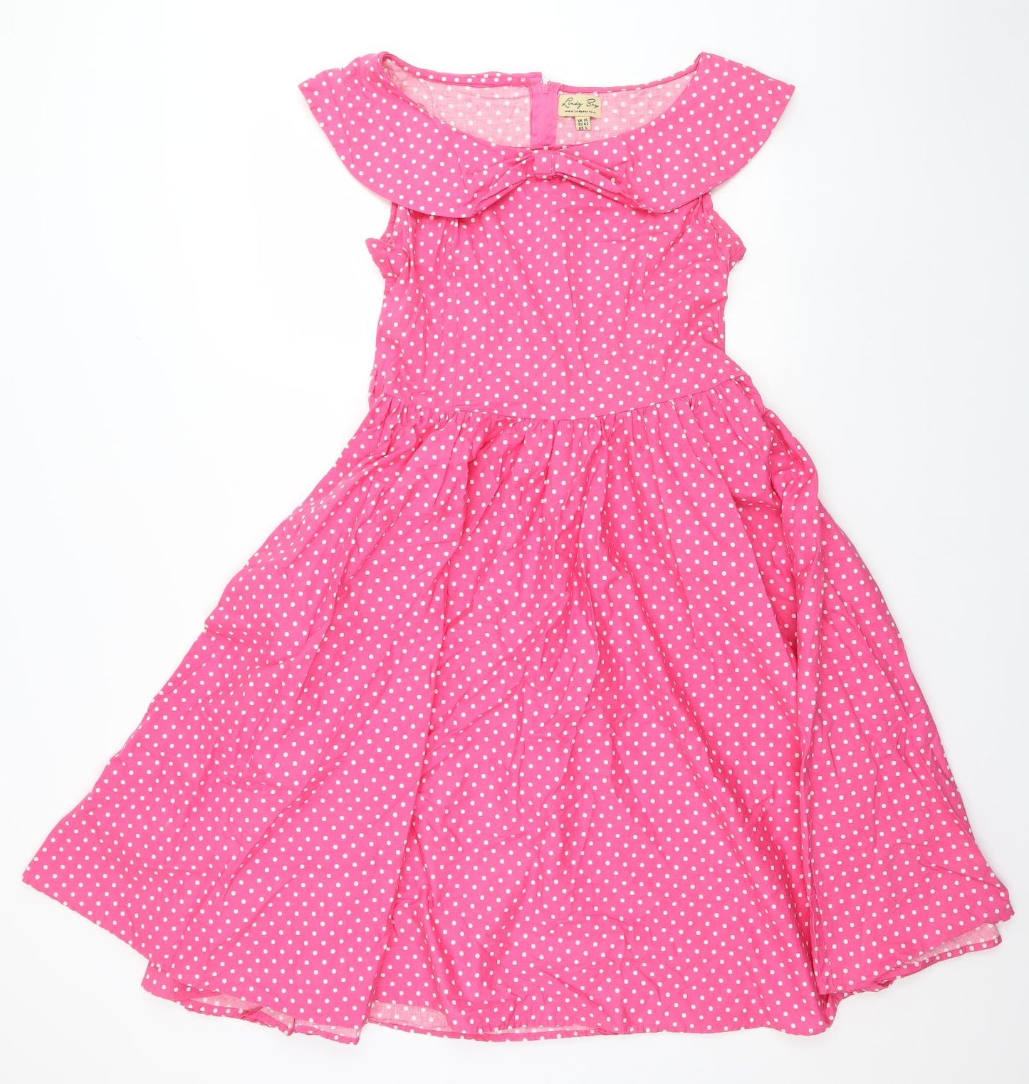 Lindy Bop Womens Pink Polka Dot  A-Line  Size 14