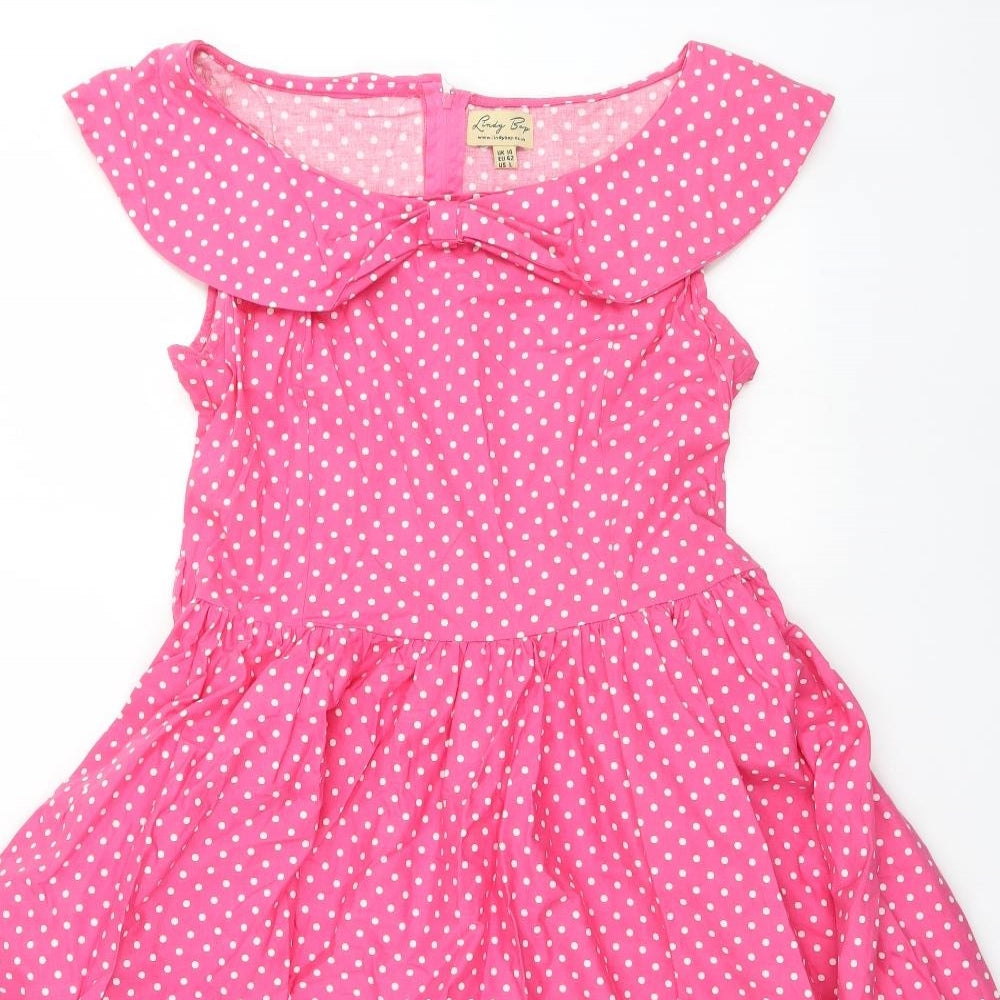 Lindy Bop Womens Pink Polka Dot  A-Line  Size 14