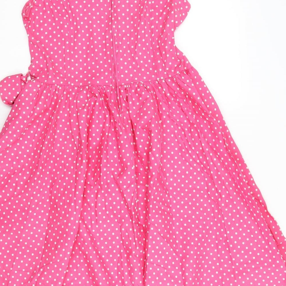 Lindy Bop Womens Pink Polka Dot  A-Line  Size 14