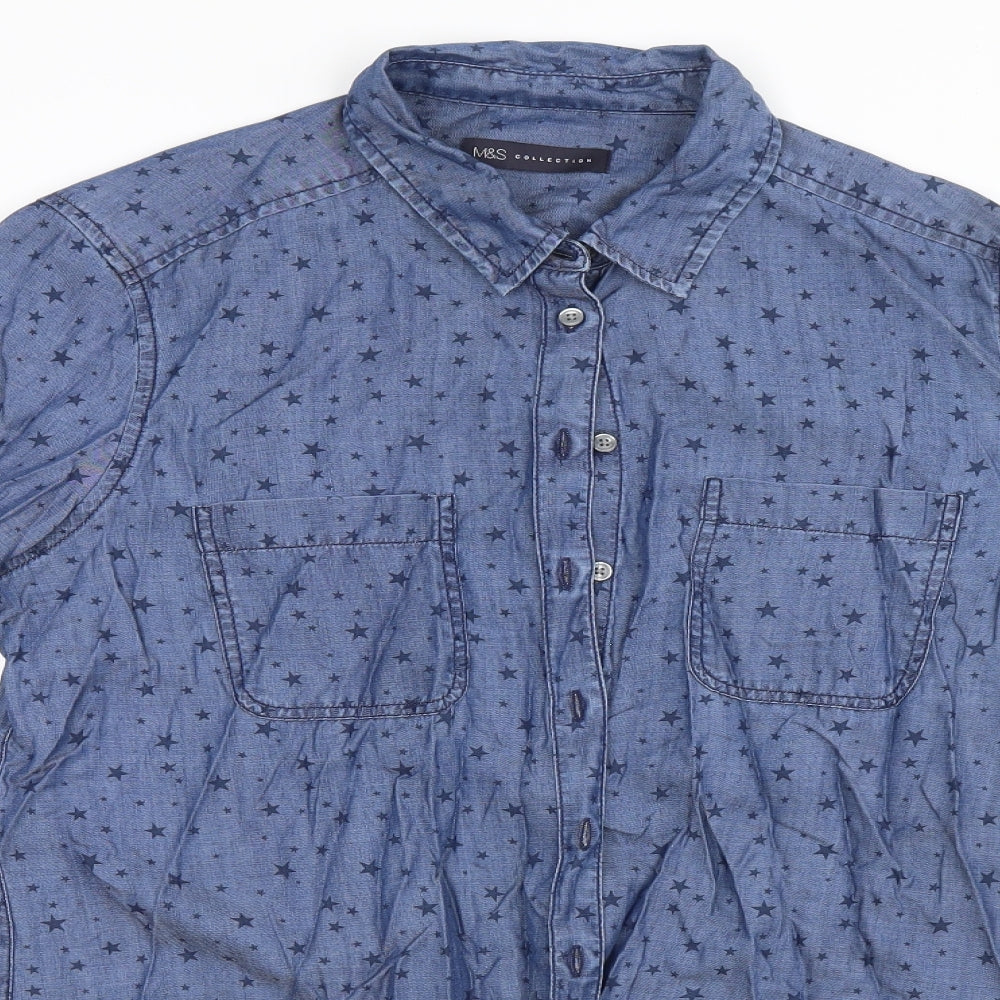 Marks and Spencer Womens Blue Geometric  Basic T-Shirt Size 12  - Stars