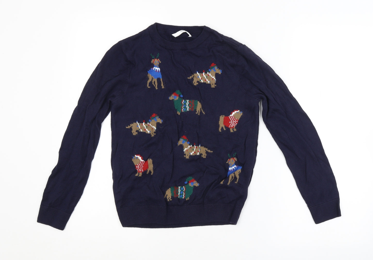 M&S Boys Blue Animal Print  Pullover Jumper Size 9-10 Years  - CHRISTMAS