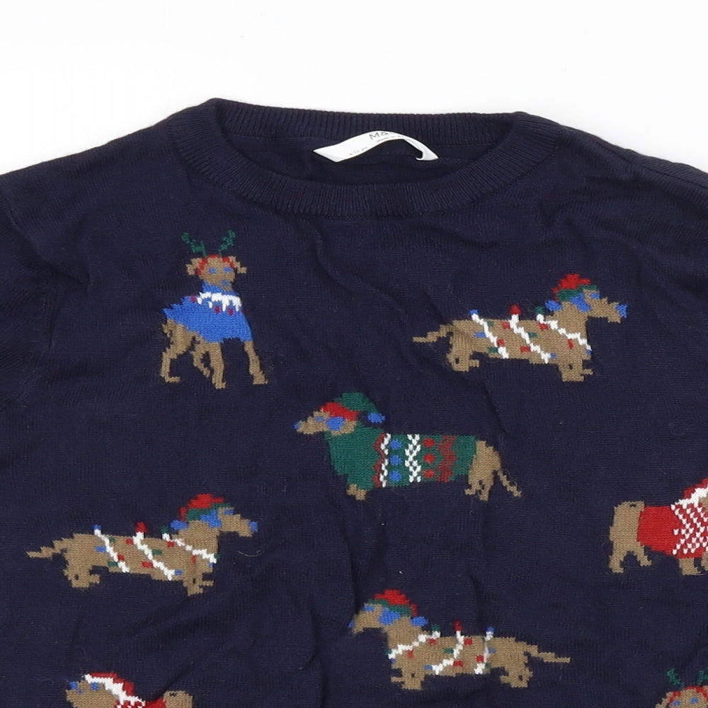 M&S Boys Blue Animal Print  Pullover Jumper Size 9-10 Years  - CHRISTMAS