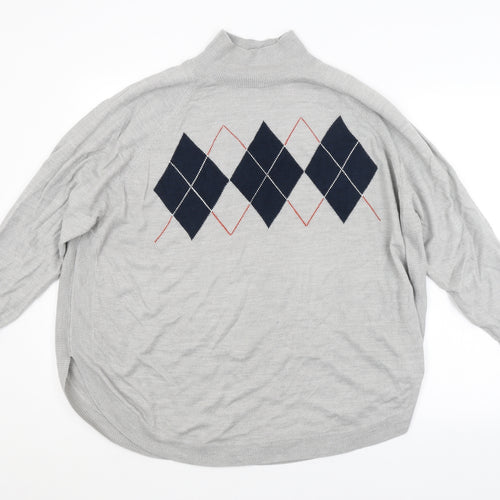 M&S Mens Grey Argyle/Diamond  Pullover Jumper Size L