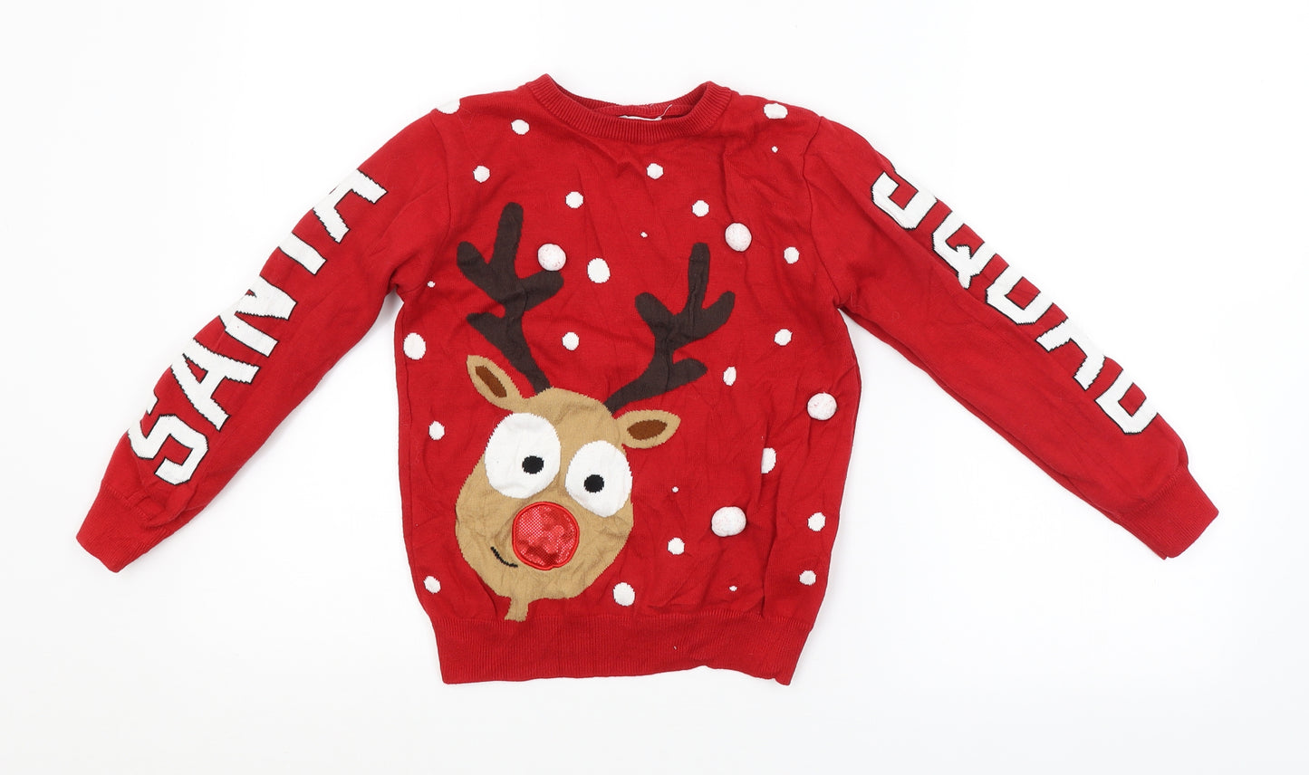 Primark Girls Red Spotted  Pullover Jumper Size 8-9 Years  - REINDEER, CHRISTMAS
