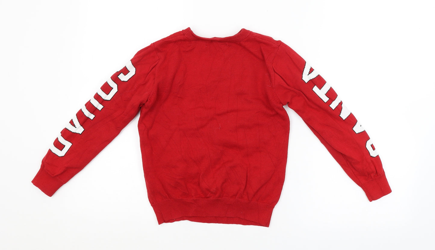 Primark Girls Red Spotted  Pullover Jumper Size 8-9 Years  - REINDEER, CHRISTMAS