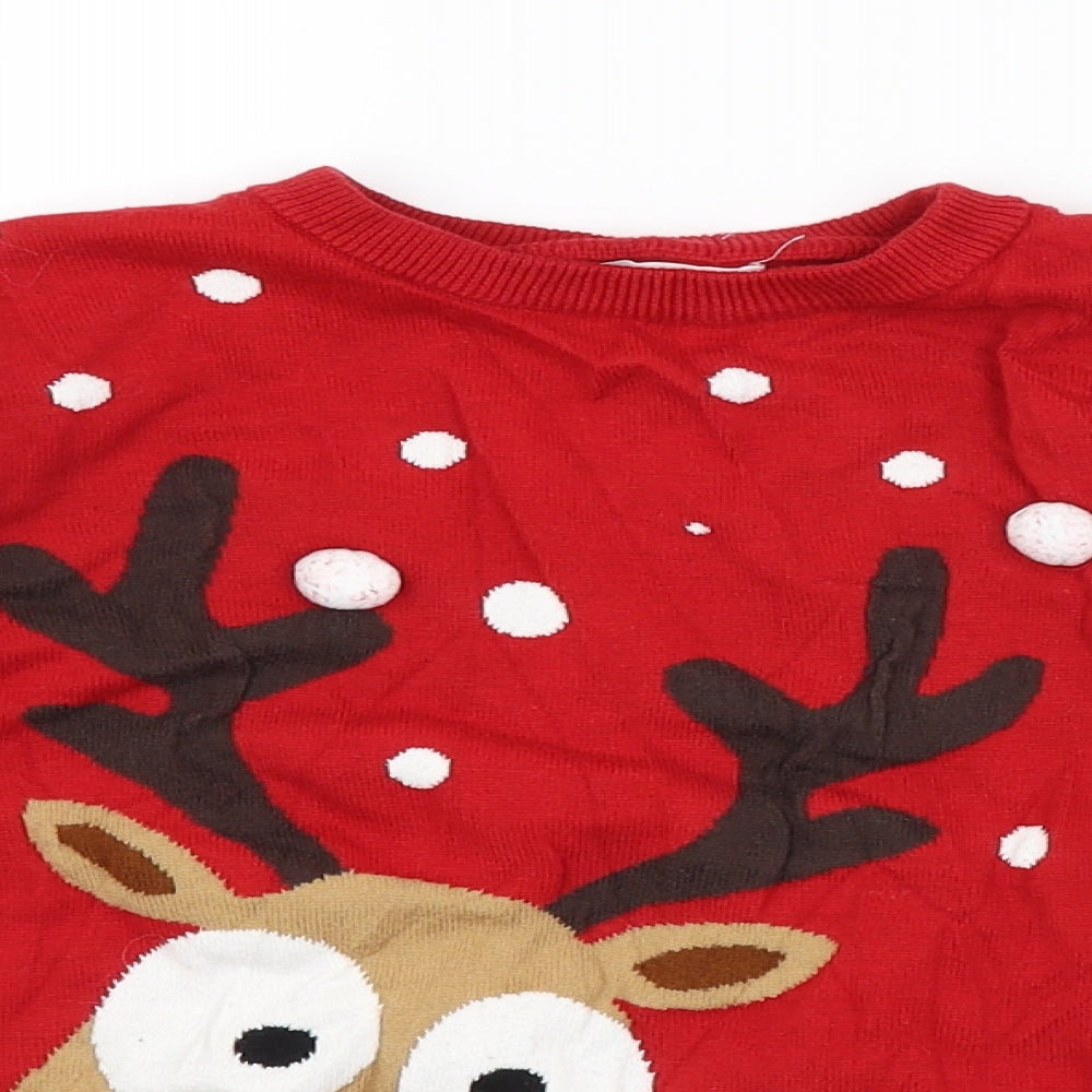 Primark Girls Red Spotted  Pullover Jumper Size 8-9 Years  - REINDEER, CHRISTMAS